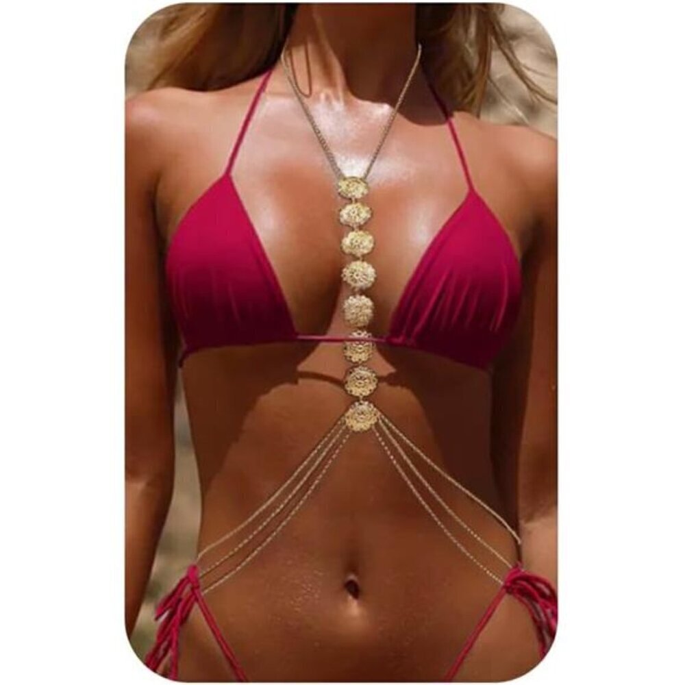 Boho Body Chain Gold Body Chain Jewelry for Women Gold Plated Chain Bikini Body